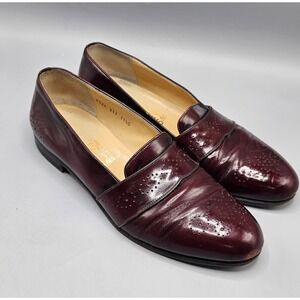 Vintage Salvatore Ferragamo‎ Brogue Slip On Burgundy Loafers Men's 11.5 D Italy